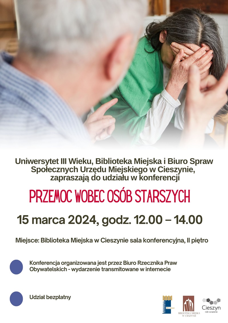 Plakat zapraszający na konferencję dotyczącą przemocy wobec osób starszych, fot. canva